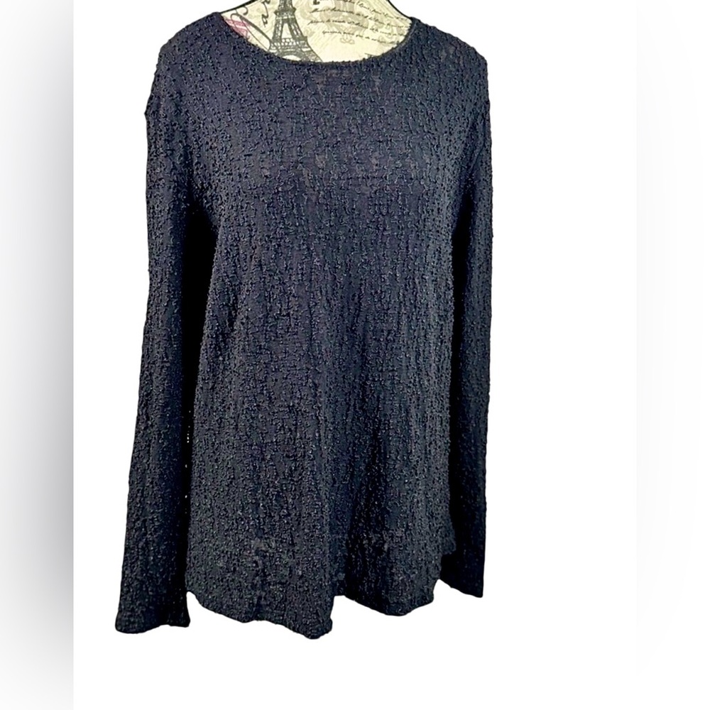 Front Street USA Black Long Sleeve Lagenlook Minimalist Crinkle Top Size XL